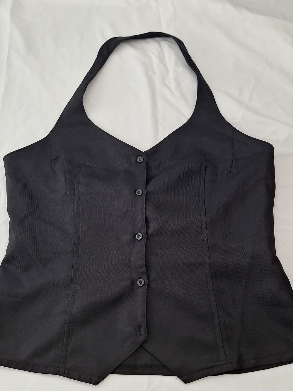 Pretty Little Thing Black Halter Neck Button-front Vest